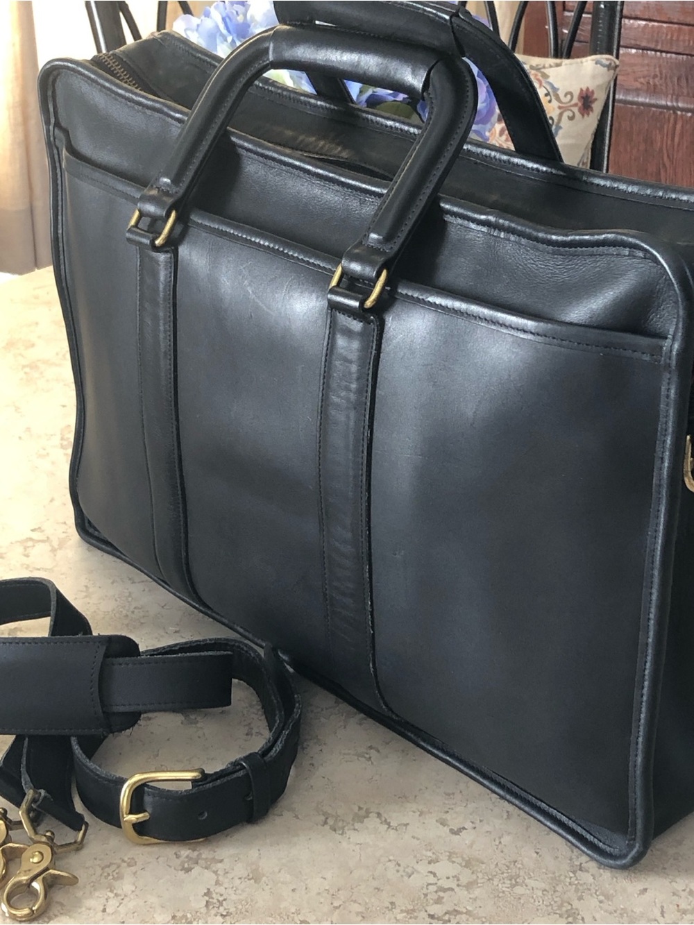 Vintage COACH Embassy Black Leather Laptop Briefcase Gold-Tone Hardware